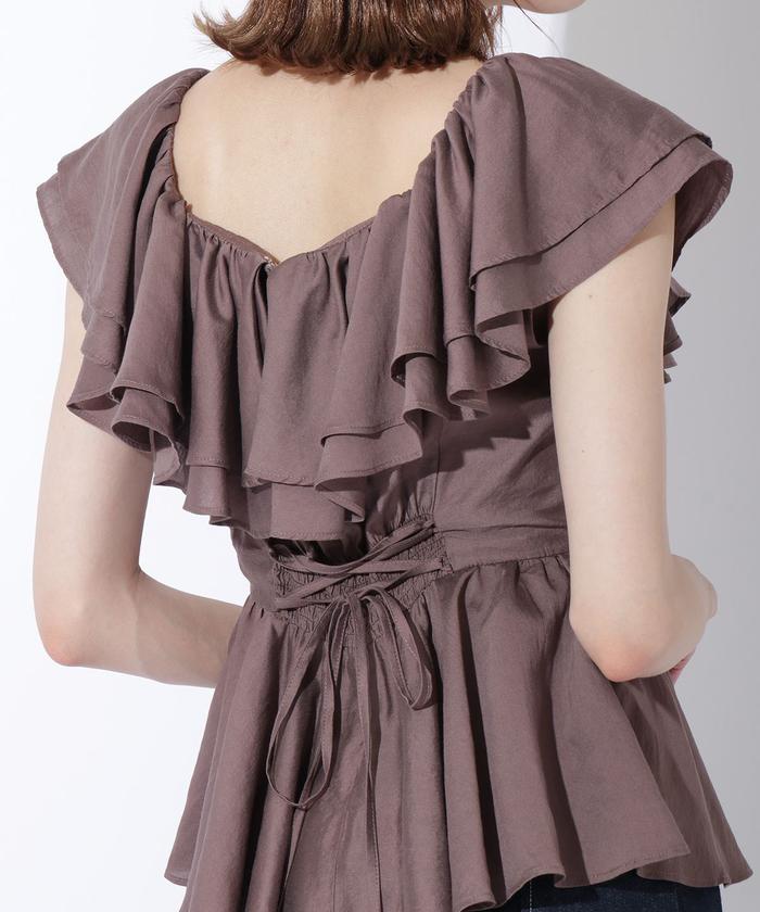 クーポン】【セール 60%OFF】ラッフルフリルペプラムブラウス