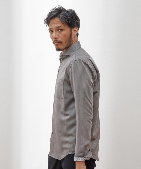 セール 50%OFF】【EFFORTLESS】ヘリンボン柄カッタウェイシャツ セール 50%OFF】【EFFORTLESS】ヘリンボン柄カッタウェイシャツ