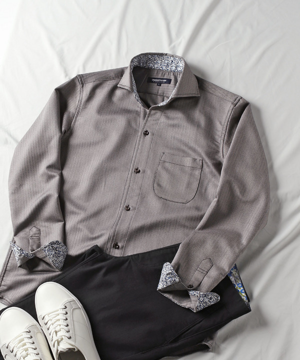 セール 50%OFF】【EFFORTLESS】ヘリンボン柄カッタウェイシャツ セール 50%OFF】【EFFORTLESS】ヘリンボン柄カッタウェイシャツ