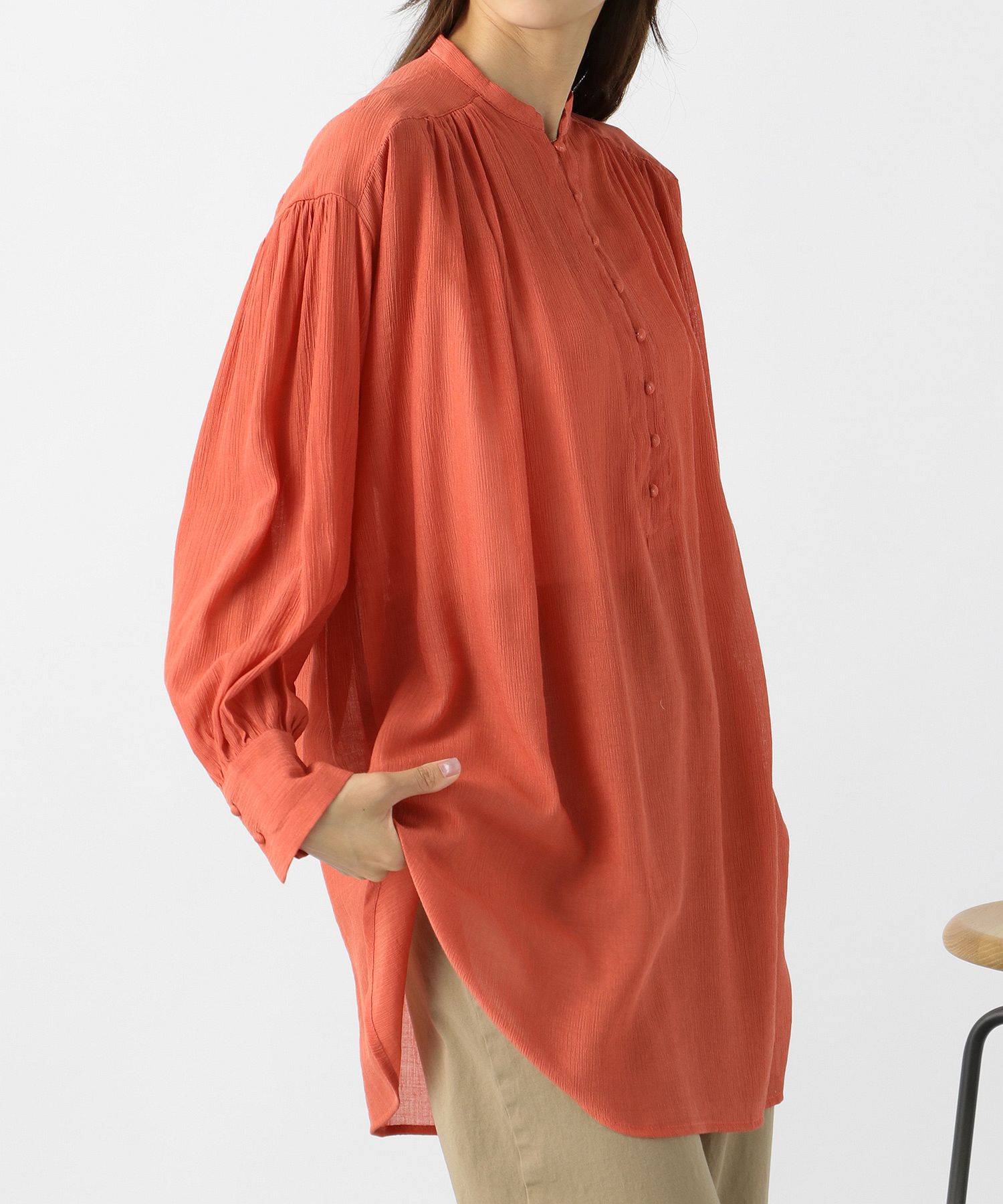 aity アイティ バンドカラー ブラウス 抑揚 シフォン 長袖