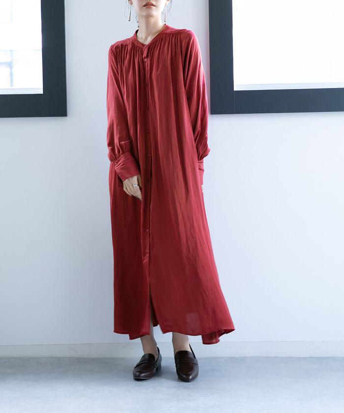 セール 20%OFF】LB.04/ナイルサテンギャザーマキシワンピース