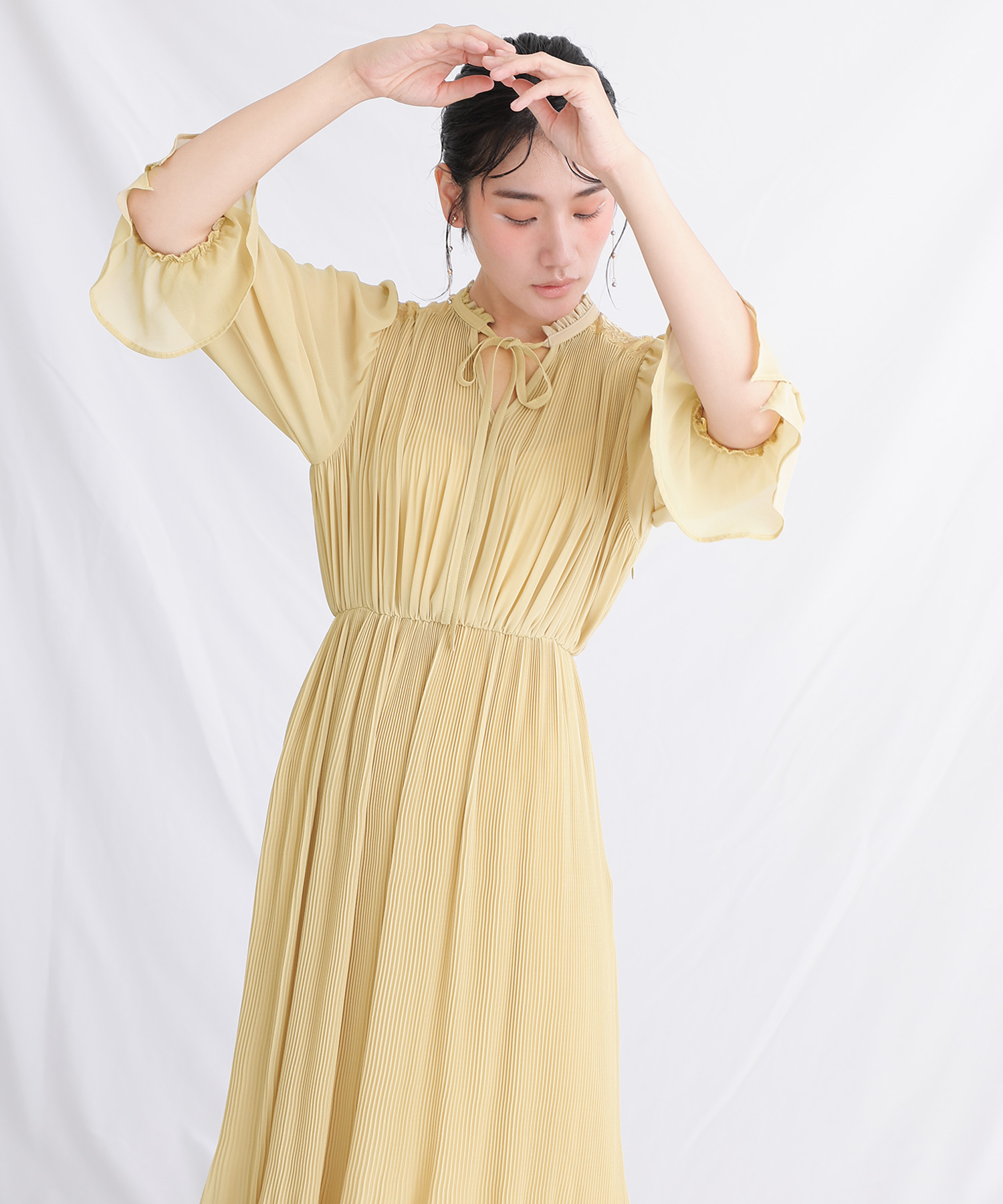 プールヴー PourVous シフォンパーティードレスお呼ばれ袖あり