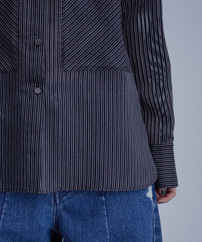 美品】アダムエロペ ビッグシャツ ストライプ オーバーシャツ