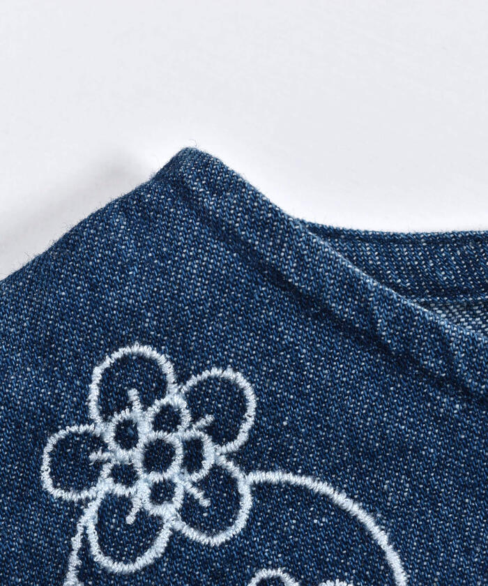 セール】【 お揃い 】 花 刺繍 2WAY デニム ワンピース (80