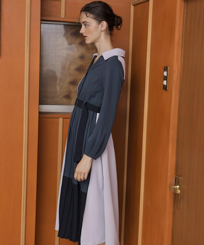 セール 30%OFF】バイカラープリーツワンピース(504899218