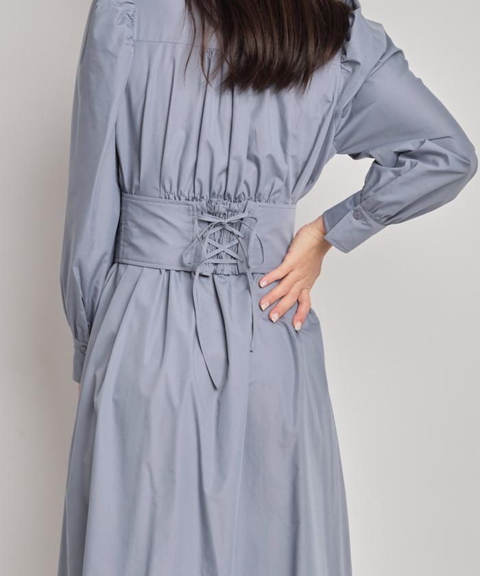 セール 50%OFF】コルセットベルトボリューム袖シャツワンピース