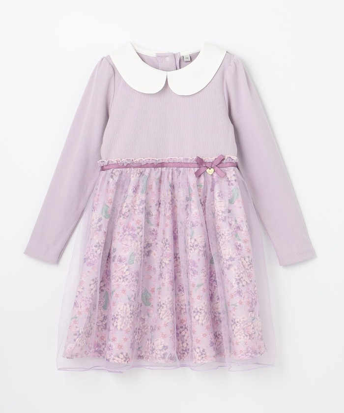 フォーマルワンピース　女の子　110 プティマイン　美品　★カチューシャ付き★ セール 20%OFF】花柄ドッキングチュールワンピース(504901057