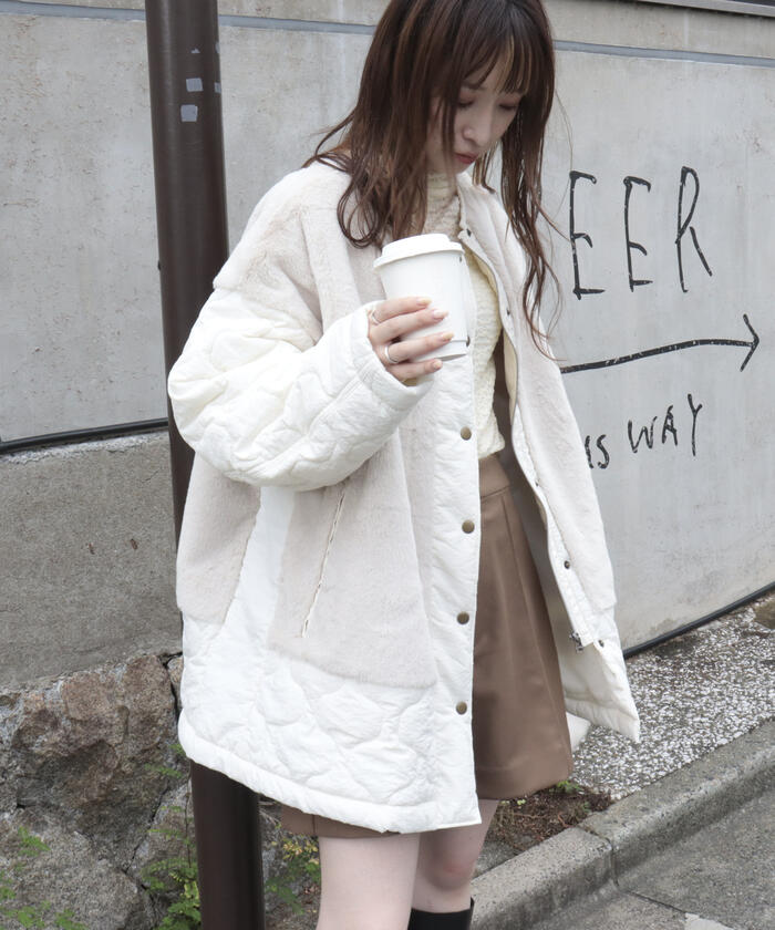 セール 30%OFF】【好評につき新色追加！】ファー×キルトコート