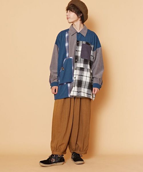 チャイハネ】チェック柄MEN'Sパッチワークシャツ CAA-2309 チャイハネ】チェック柄MEN'Sパッチワークシャツ CAA-2309