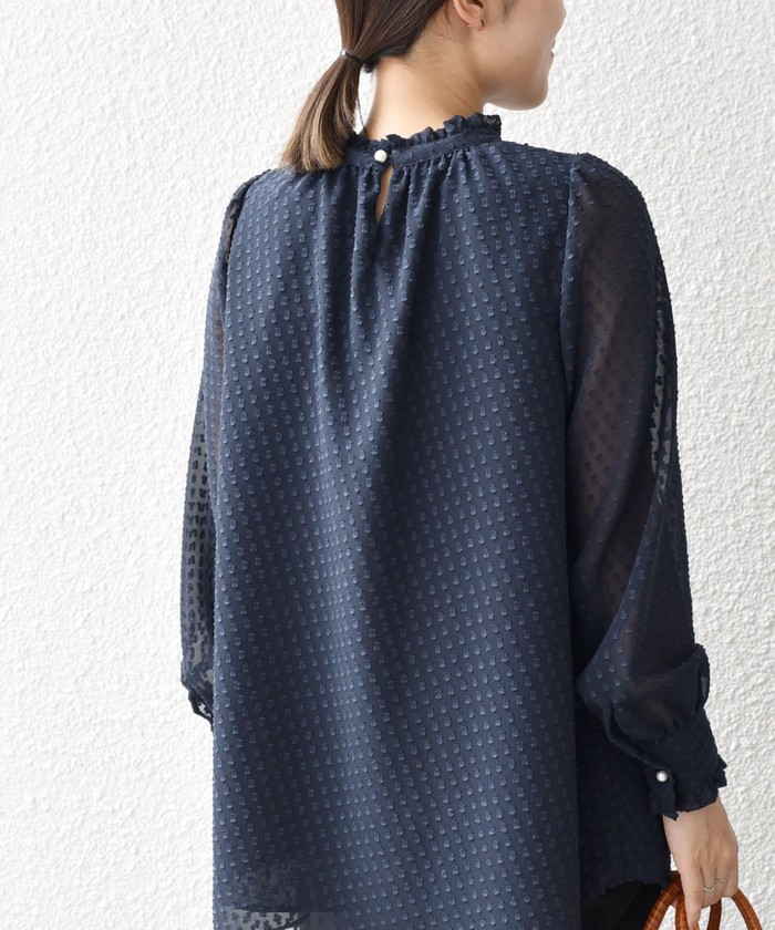 SHIPSシップスウィメン カットジャガードロングスリーブブラウス