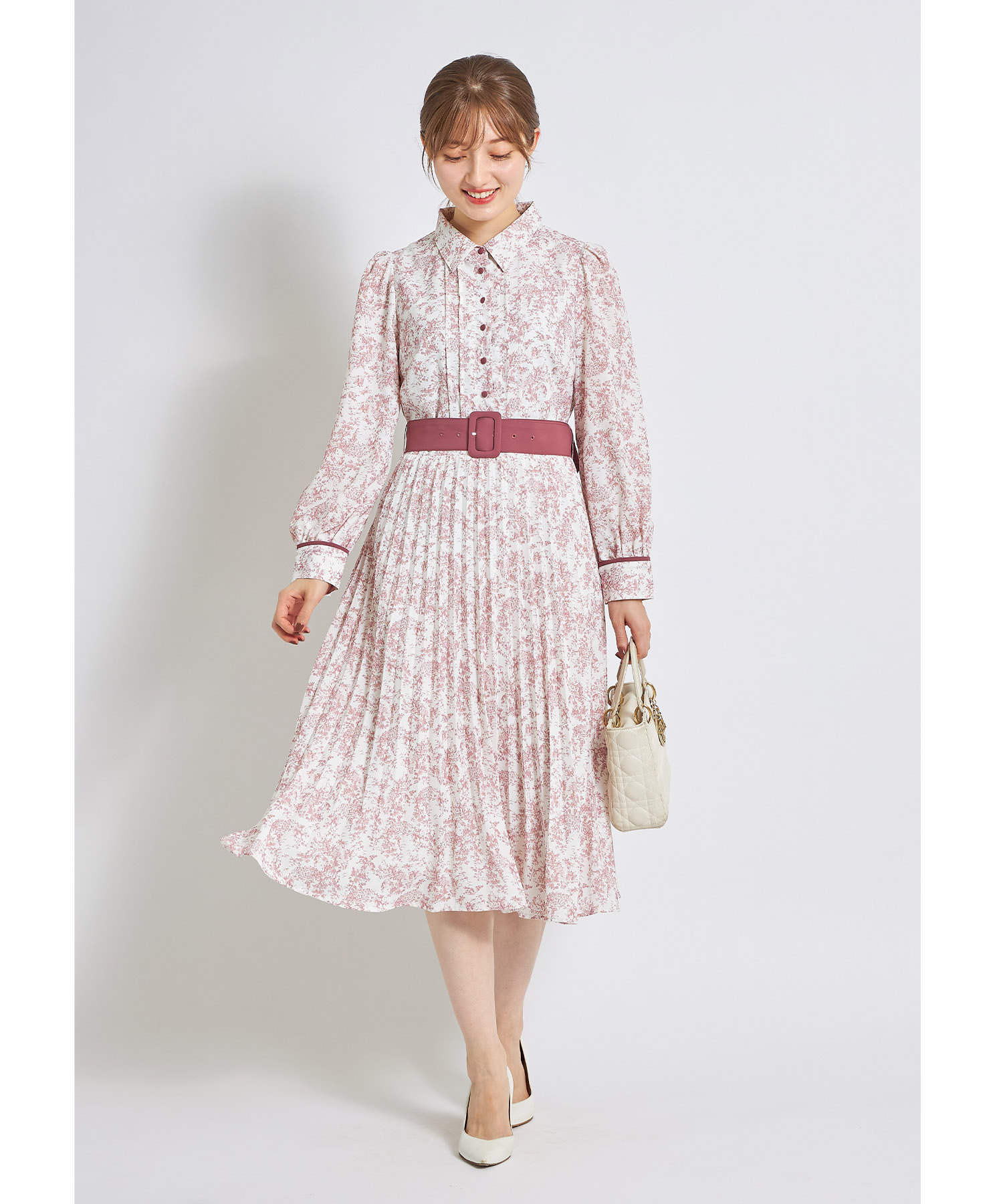 6色 シャツ ワンピース プリーツ 長袖 ドレス 共ベルト レトロ感 小さいサイズ 2WAYシャツワンピース 低身長さん・小柄女性 通販