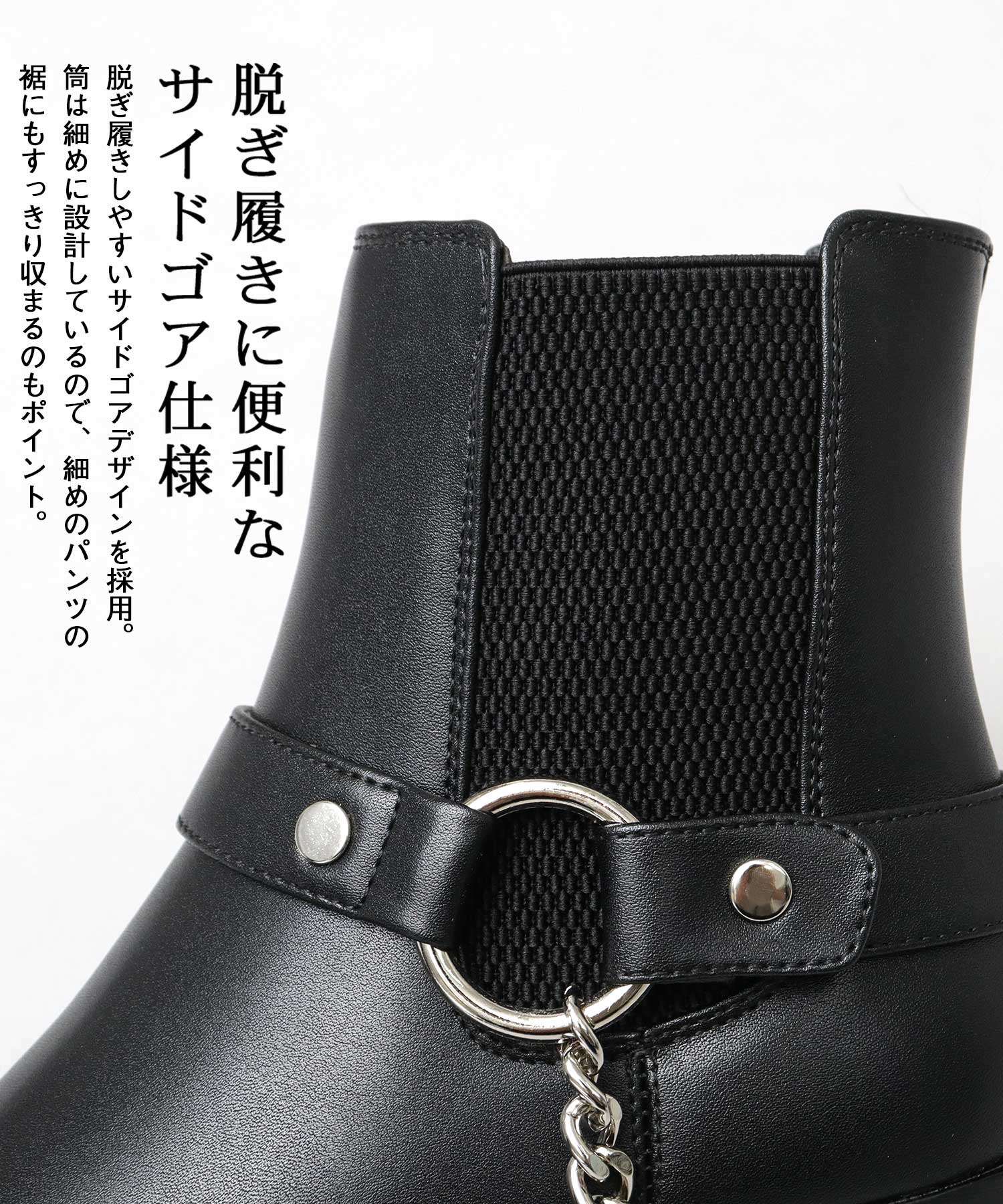 美品・箱付　定価18万　ロックスタッズベルト　サイドゴアブーツ　ハイヒール　36 9.5cm ヒールドサイドゴアブーツ ブラックソフトカーフ