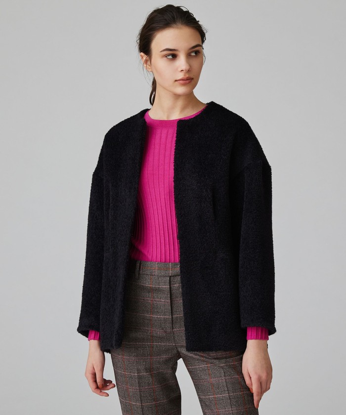 トゥモローランドコレクション スーリーアストラカン ノーカラーショートコート セール 40%OFF】スーリーアストラカン ノーカラーショートコート