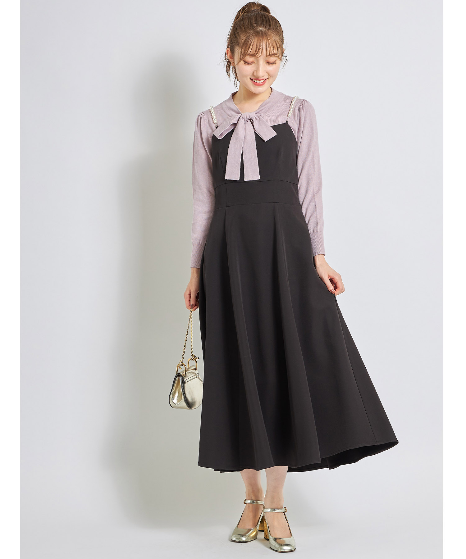 トッカ☆120㎝☆発表会などに☆セットアップ☆リボン付き☆美品 パールストラップ付きバックリボンキャミフレアワンピース