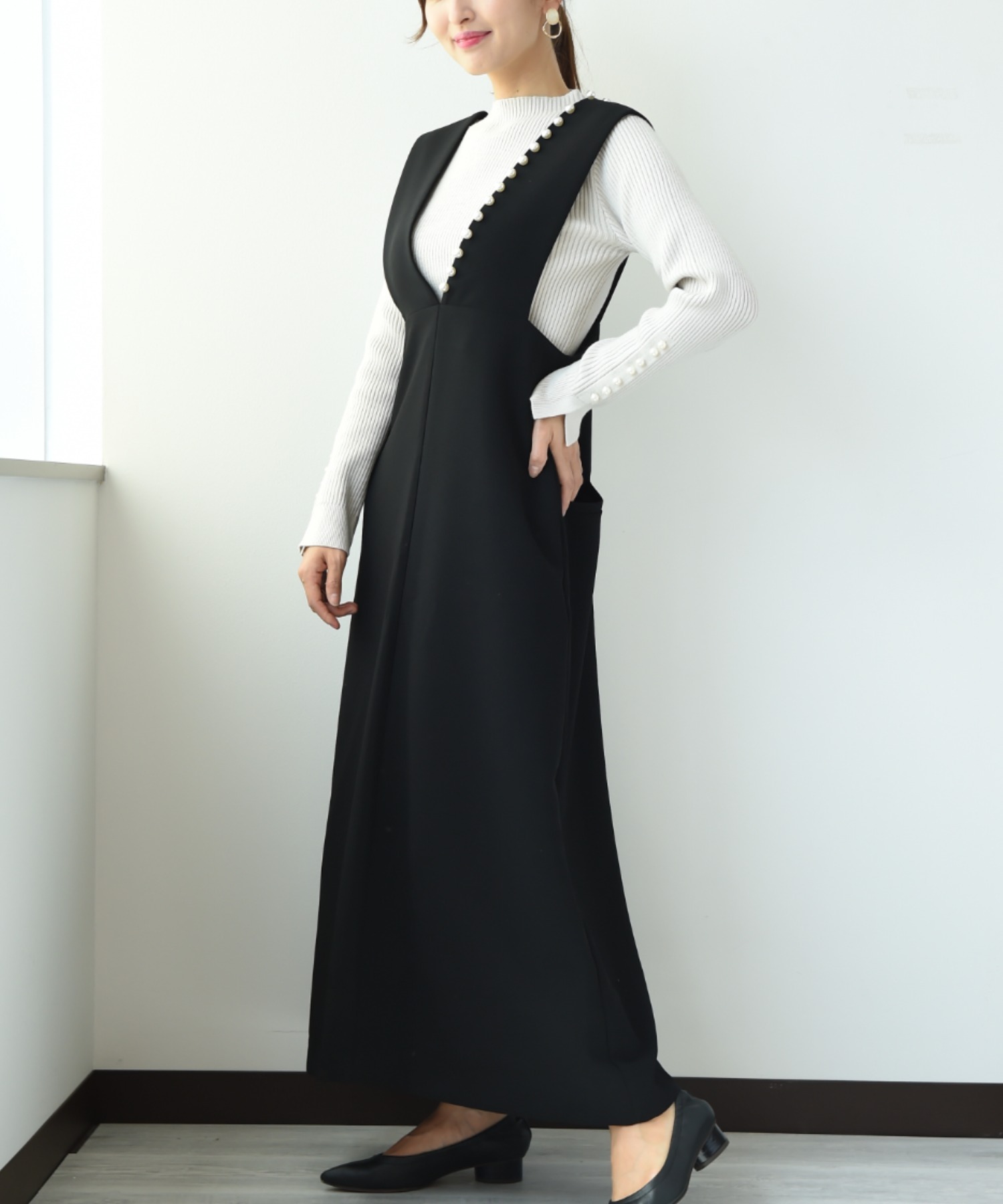 新品　アナナ　パール付　サスペンダーワンピース 再販・定番】パール付Vサスペンダーワンピース | ONE-PIECE