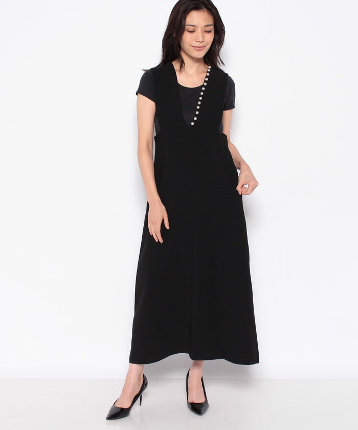 新品　アナナ　パール付　サスペンダーワンピース 再販・定番】パール付Vサスペンダーワンピース | ONE-PIECE