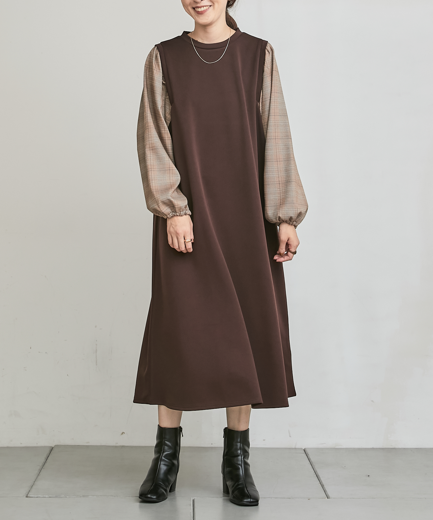 国内発送【J.Crew】イタリアンポンテ ワンピース関税込 クーポン】【セール 40%OFF】袖チェック切替ポンチワンピース
