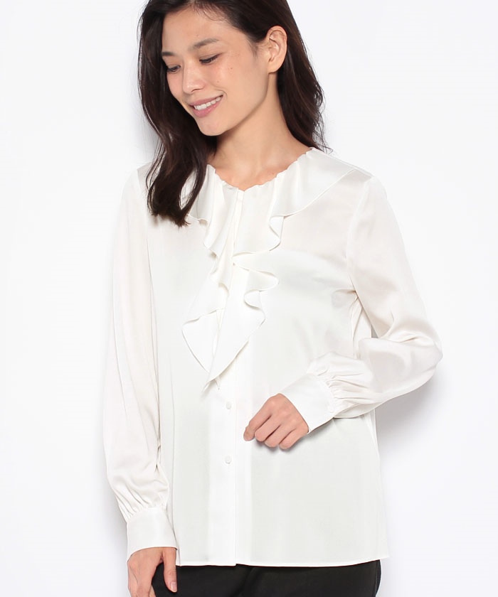 セール 30%OFF】サテンアムンゼンラッフルタイブラウス セール 30%OFF】サテンアムンゼンラッフルタイブラウス