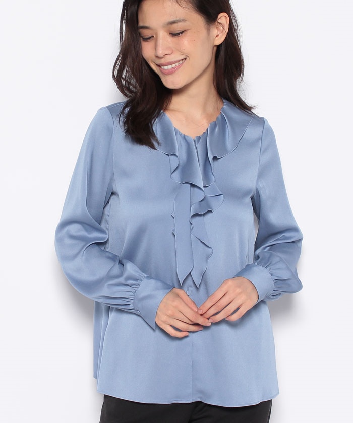 セール 30%OFF】サテンアムンゼンラッフルタイブラウス セール 30%OFF】サテンアムンゼンラッフルタイブラウス