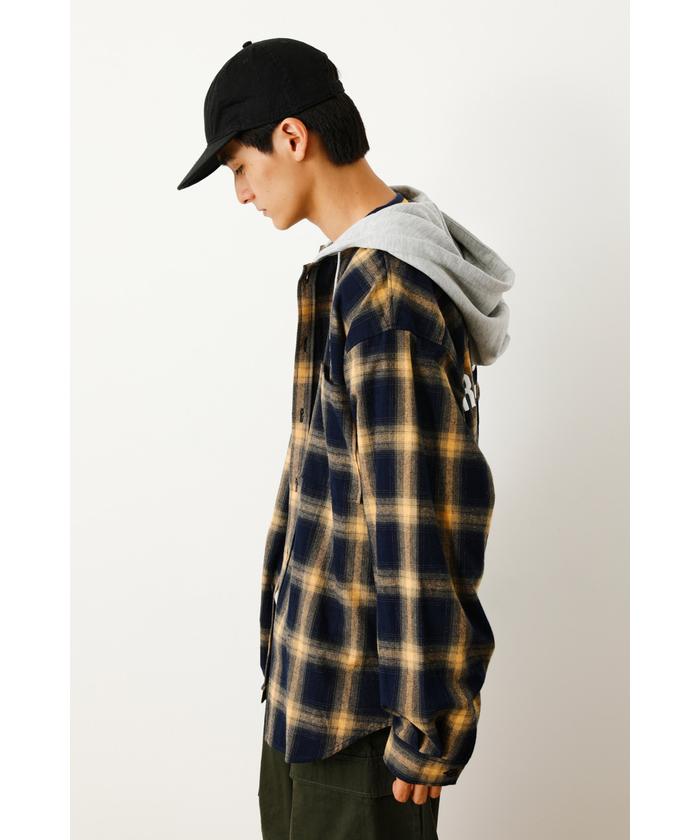 セール 50%OFF】フード付きオンブレーチェックシャツ(504927448