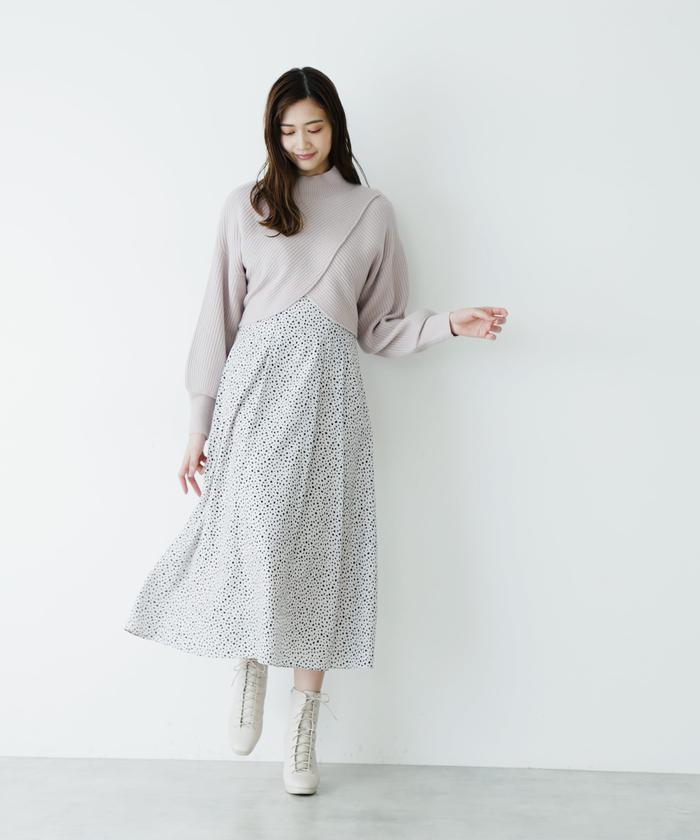 セール 60%OFF】トリミングランダムドットワンピース(504882735