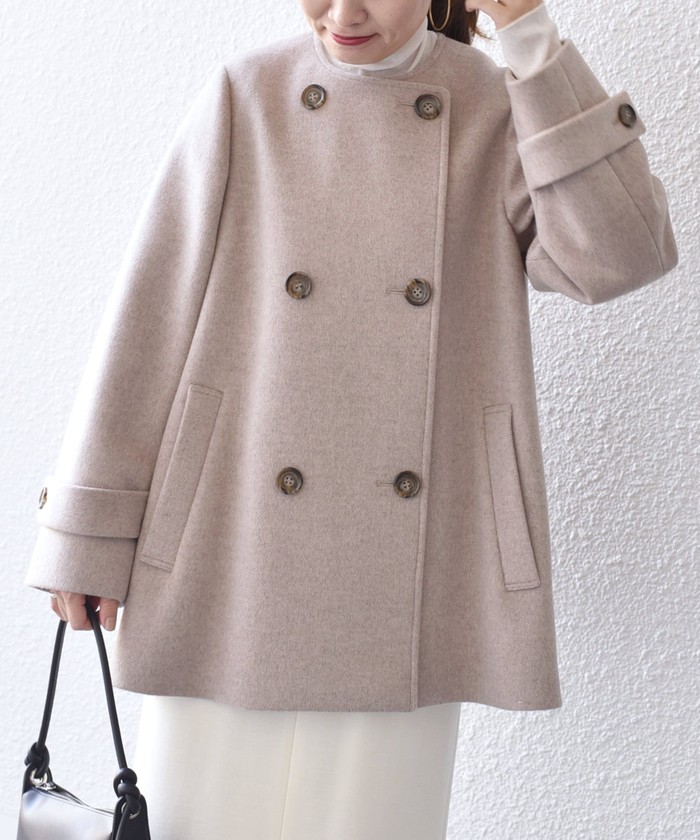 28日まで値下！美品☆SHIPS SUPER140ノーカラーAラインPコート M SHIPS SUPER140ノーカラーAラインPコート セール 40%OFF