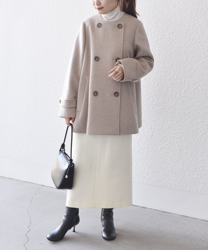 SHIPS SUPER140ノーカラーAラインPコート