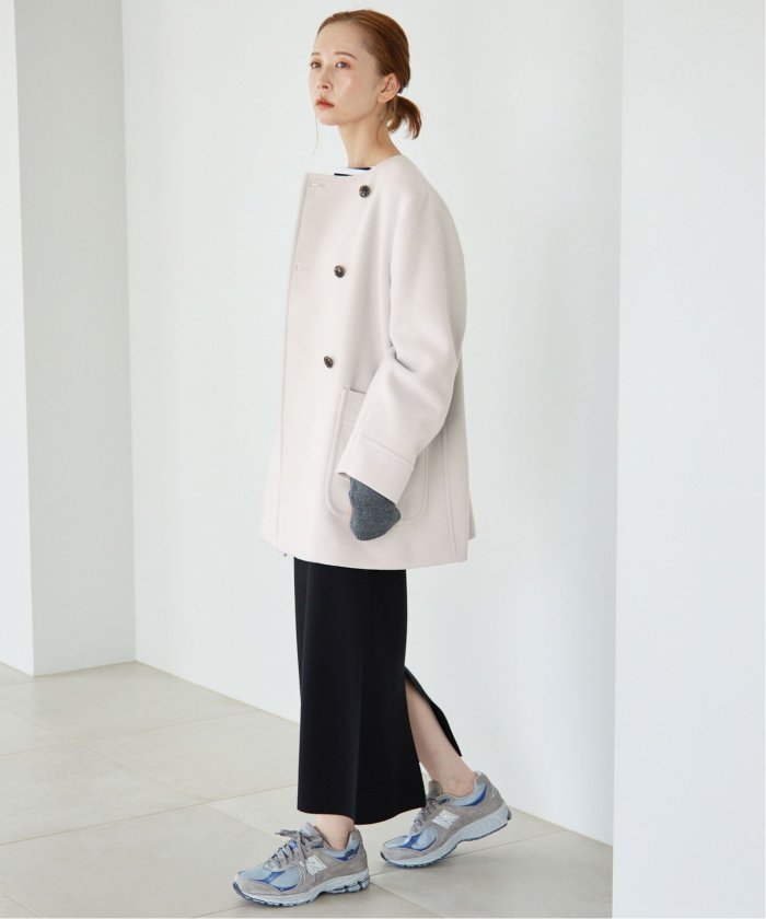 セール 20%OFF】スイビダブルクロスノーカラーダブル前コート