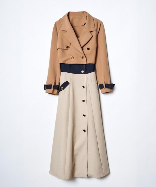 セール 50%OFF】バイカラージャケット＆キャミワンピースセット 