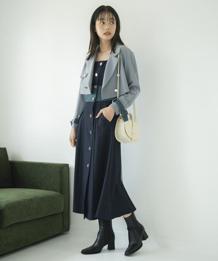セール 50%OFF】バイカラージャケット＆キャミワンピースセット