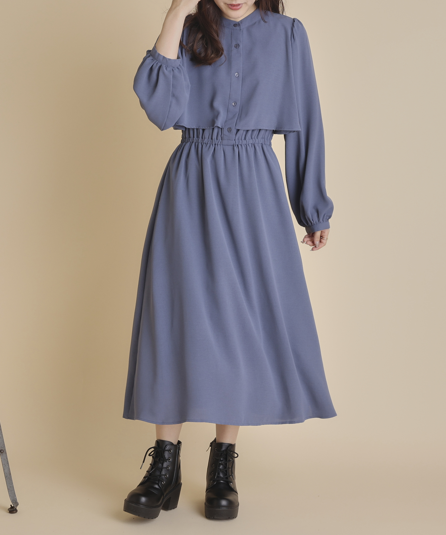 オリーブグリーン　オケージョン 長袖ワンピース OLIVE des OLIVE（オリーブデオリーブ）の「ケーププチハイ長袖