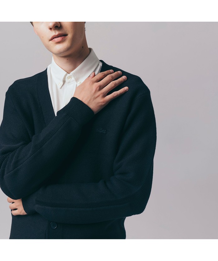 LACOSTE ミリタリーニットカーディガン 黒 セール 30%OFF】ラコステ LACOSTE ミリタリーニットカーディガン