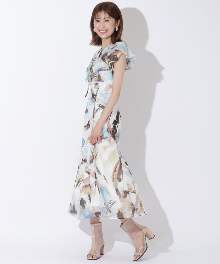 AND COUTURE　美品　ドローペイントプリントフリルワンピース AND COUTURE（アンドクチュール）の「ドローペイントプリント