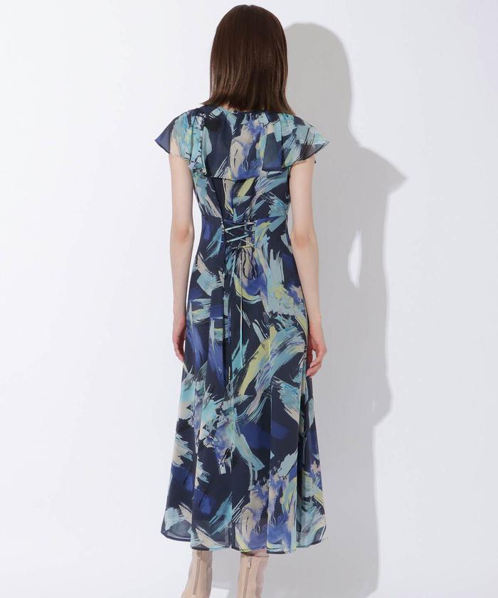 AND COUTURE　美品　ドローペイントプリントフリルワンピース AND COUTURE（アンドクチュール）の「ドローペイントプリント