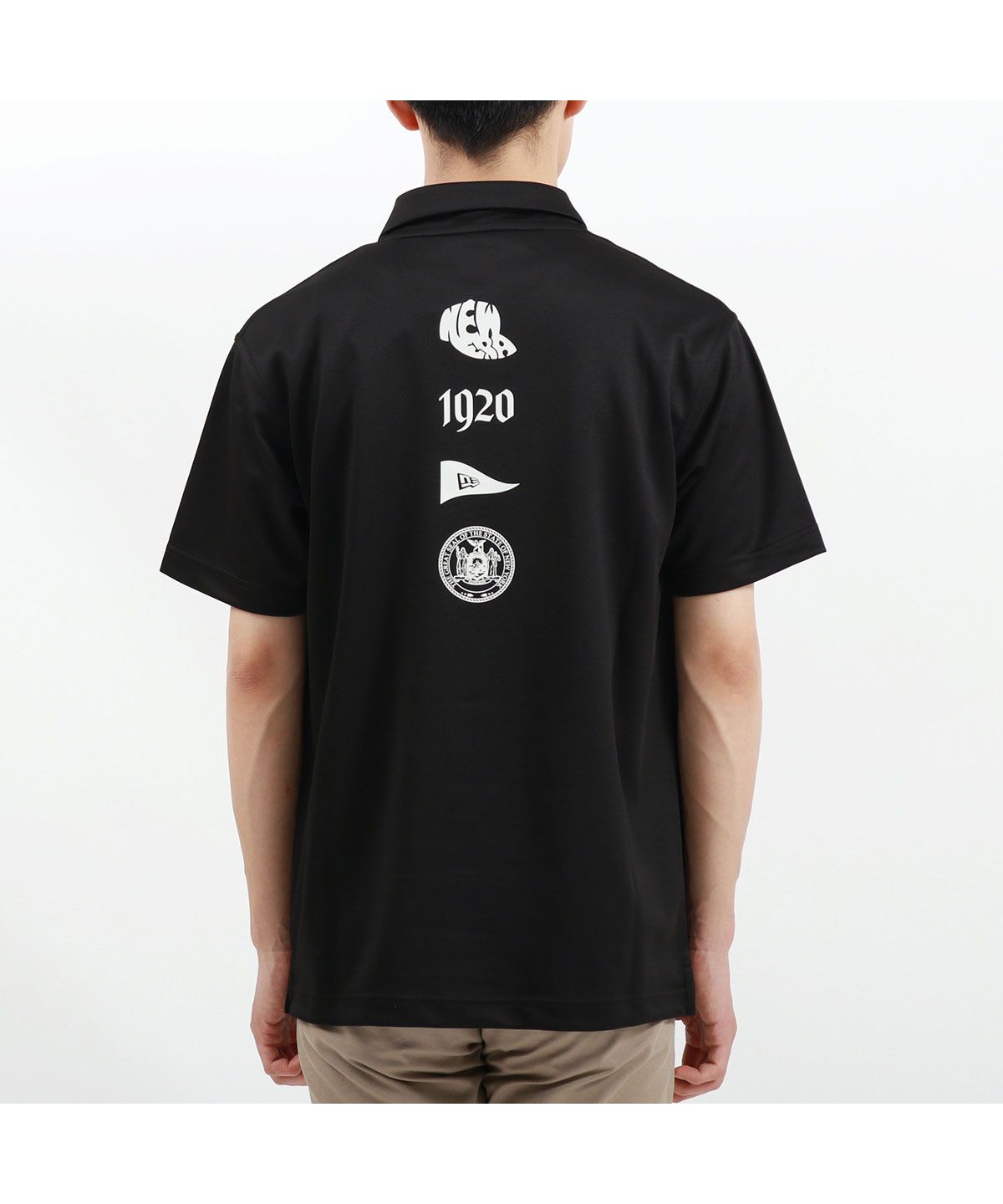 美品！！鹿の子 ポロシャツ NEW ERA(ニューエラ)ブラック | ゴルフ 半袖 鹿の子 ポロシャツ Vertical Logo ブラック | ゴルフ