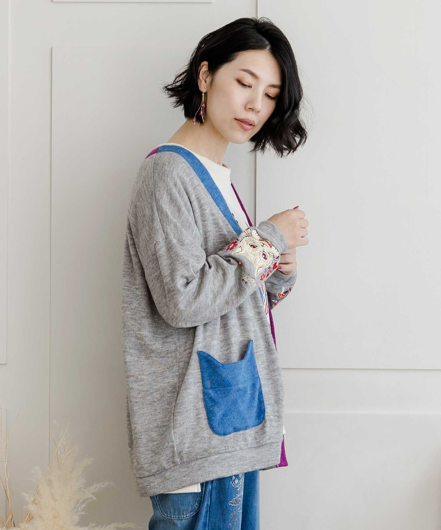 ネコ刺繍ニットソーカーディガン(504954420) | スカラー(ScoLar
