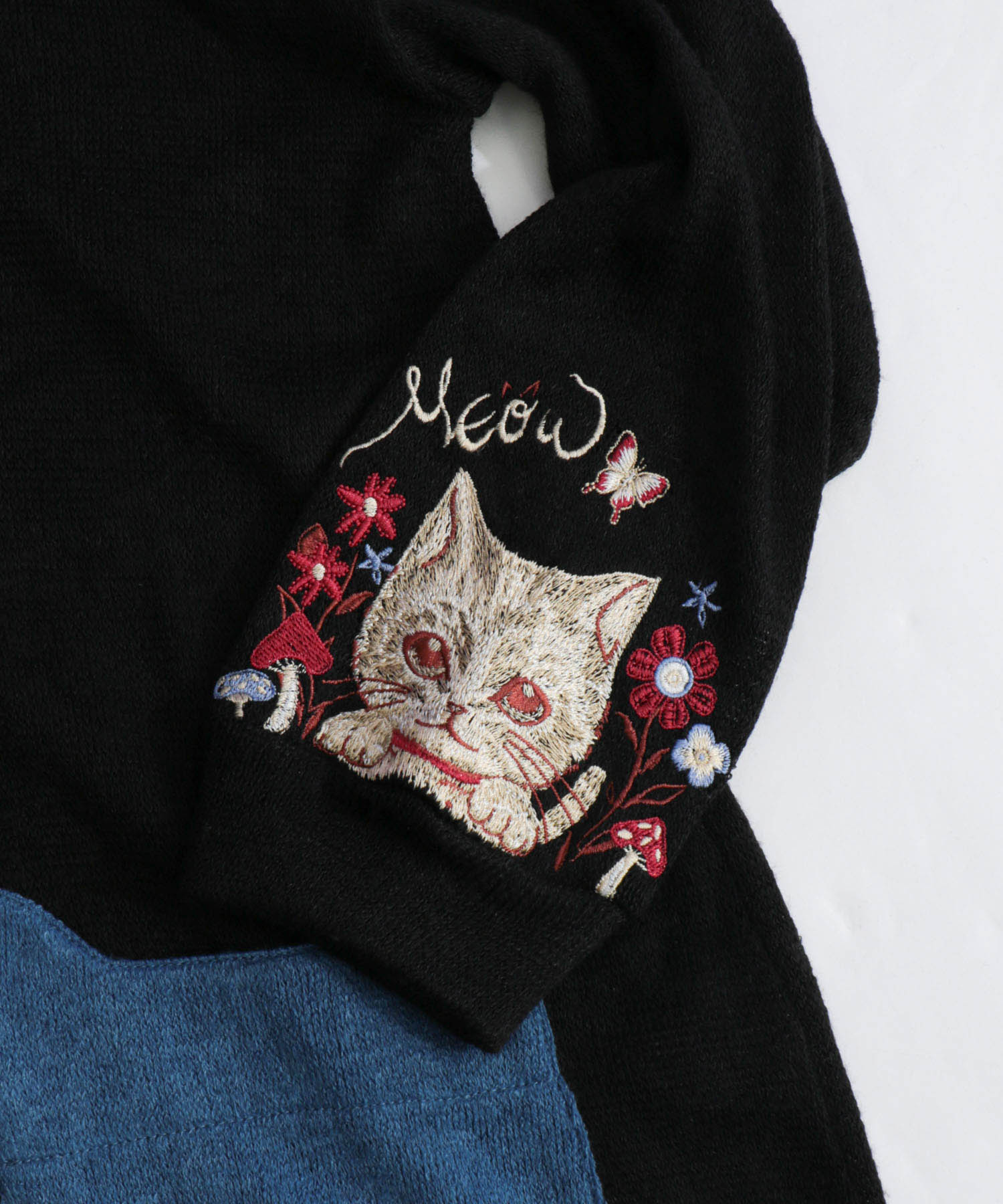 スカラー】ウール アンゴラ カーディガン 猫 ネコ ビジュー 刺繍