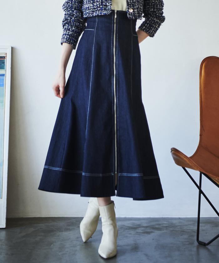 アンドクチュール　フレアスカート レースアップ アンドクチュール AND COUTURE サイドレースアップフレア