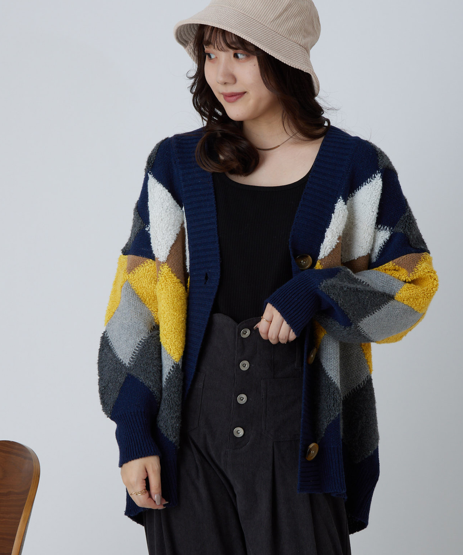クーポン】【セール 50%OFF】アーガイルニットVカーディガン