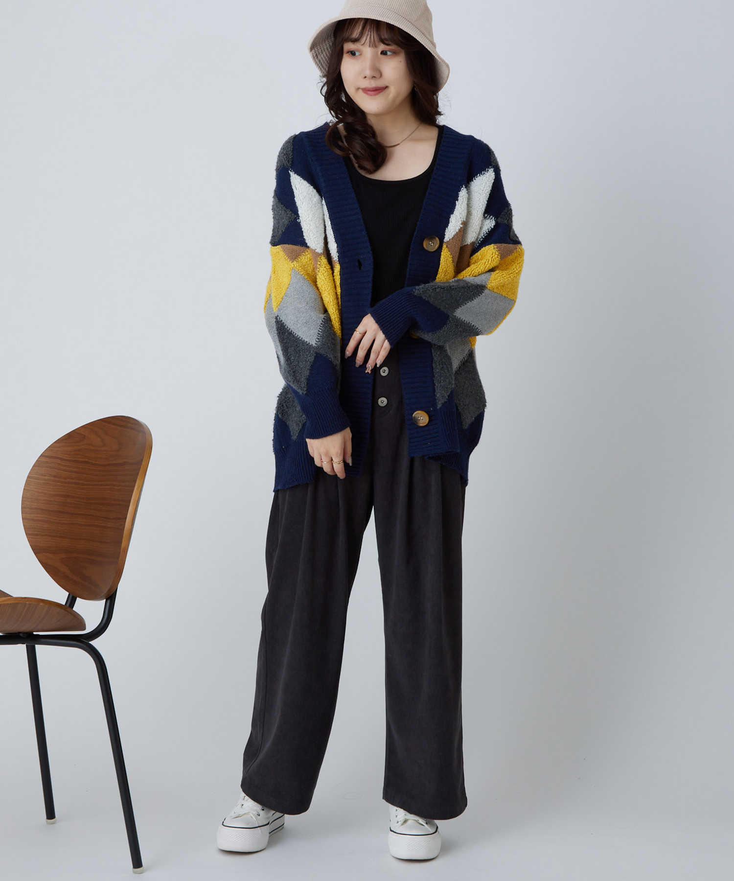 Olive des Olive モヘア風オーバーサイズカーディガン ブルー