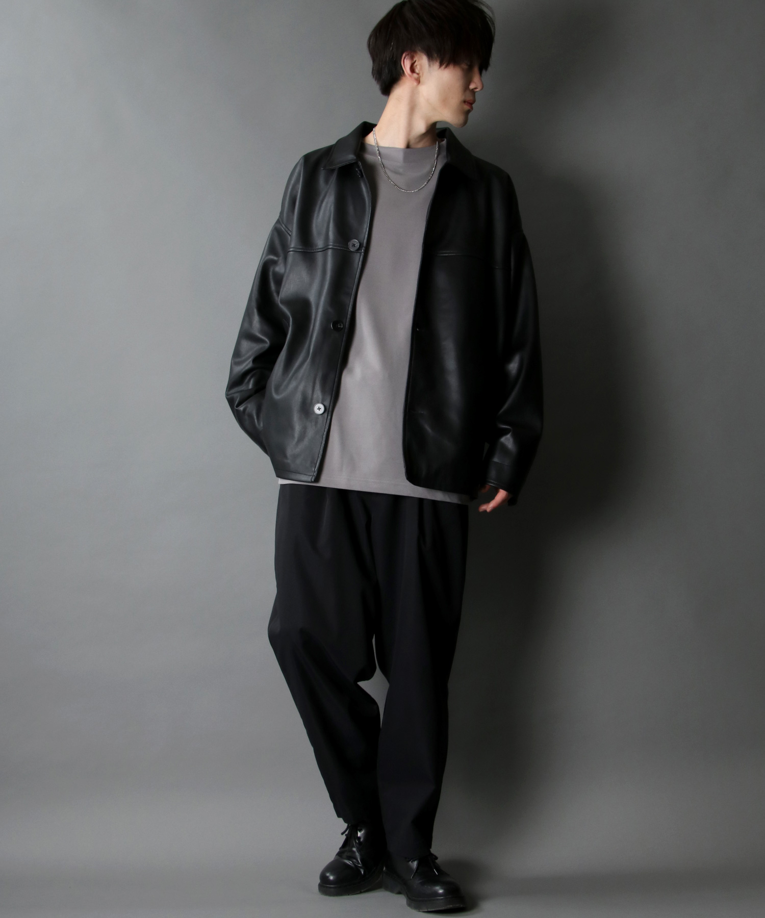 Didot.showroom　ステンカラー中綿レザーオーバージャケット didot.showroom ステンカラー中綿レザーオーバージャケット