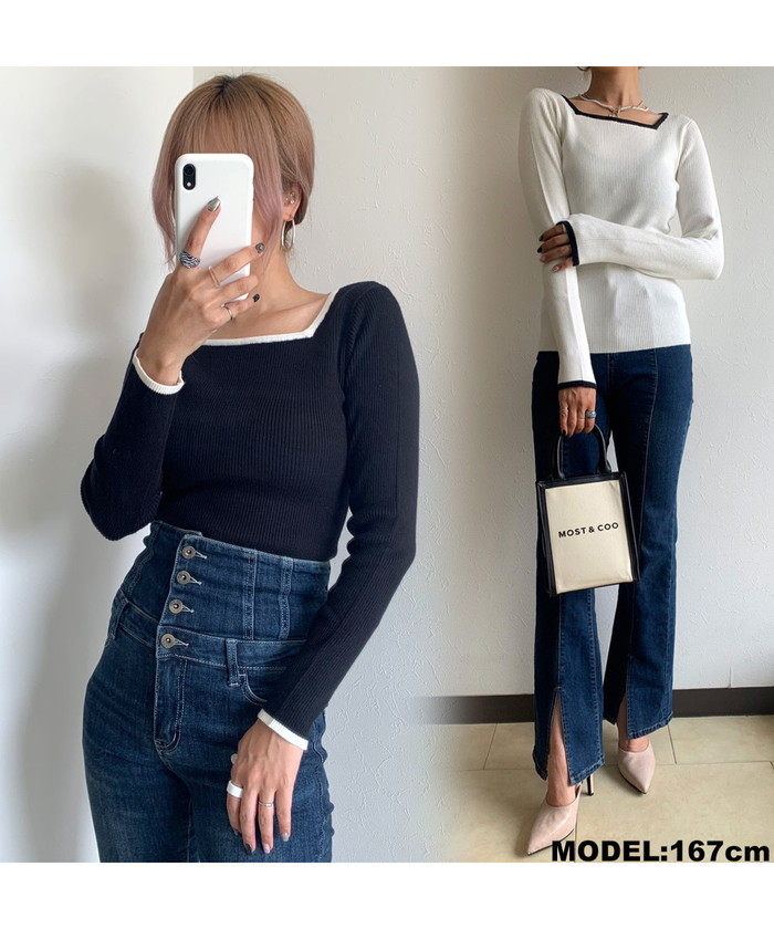 2color 】ラメシャギーショートニットトップス
