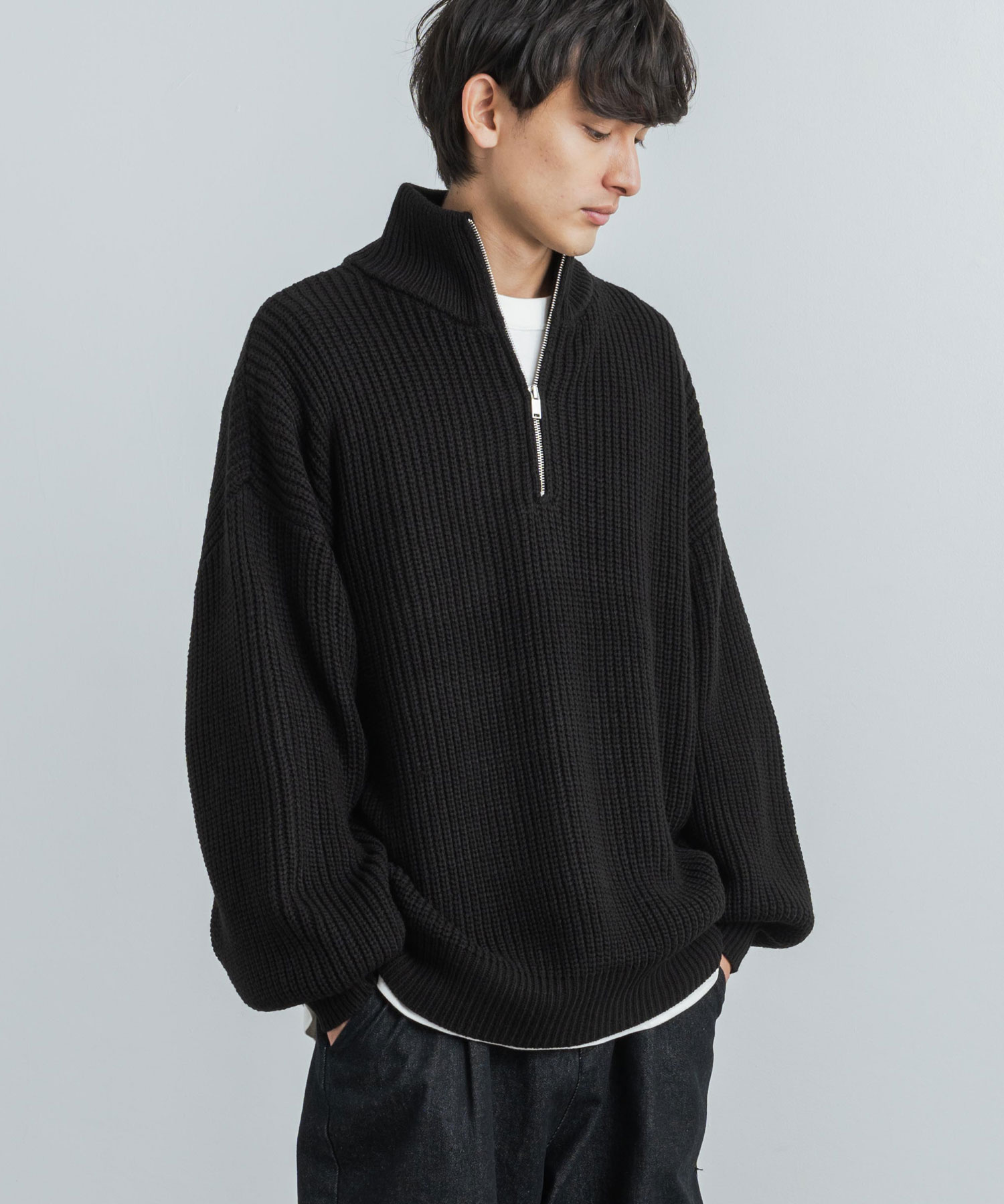 coco 中古 ピッコーネクラブ PICONE CLUB メンズ セーター 50(XL) グレー×黒 長袖ハーフジップ ニット ボーダー coco 中古 ピッコーネクラブ PICONE CLUB メンズ セーター 50(LL
