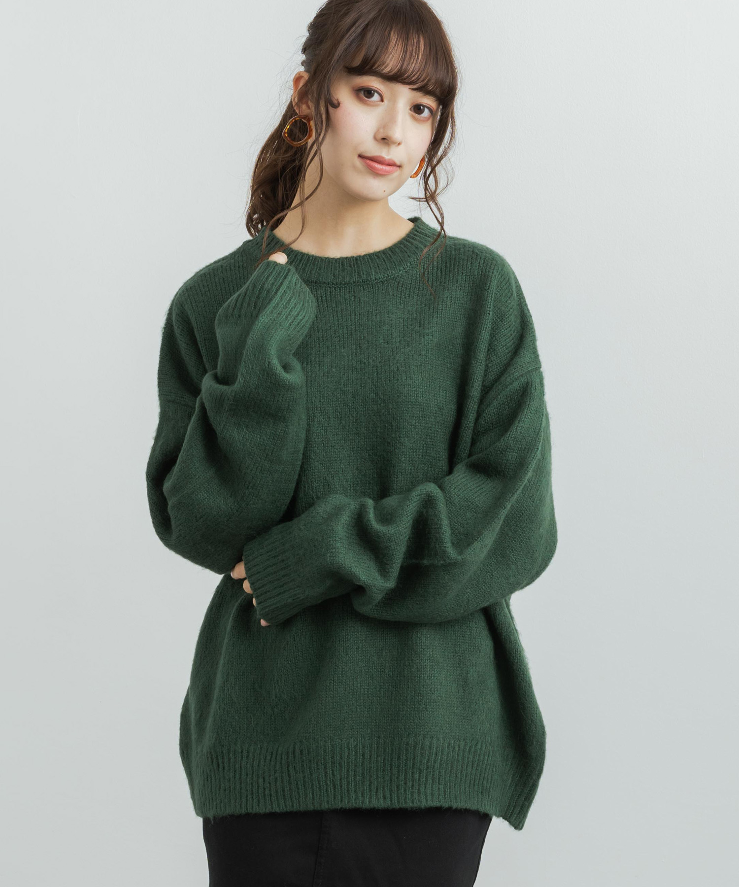 ROSSOPURO 売れ筋商品|||ロッソピューロ ニット&セーター アウター レディース Turtlenecks Green ゆったり畦編み肉厚タートルネックニット ロング丈（ニット