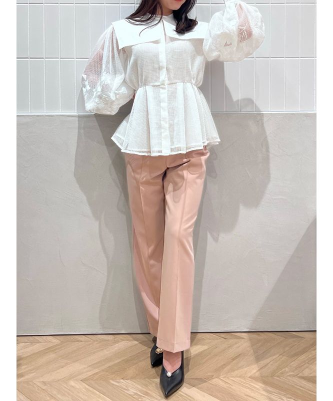 flower embroideryラッフルブラウス(F WHITE): TOPS