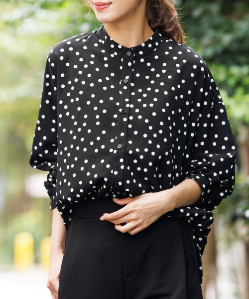 ドットシャツ レディース トップス ブラウス 水玉柄 取り外し襟 長袖 ミリアンデニ Mili An Deni D Fashion