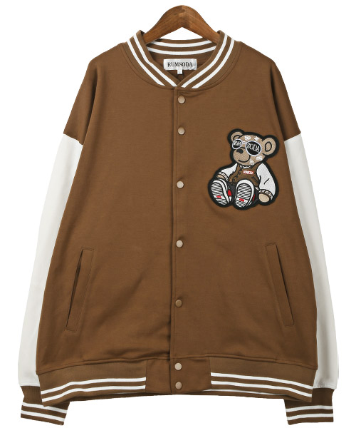 COACH 刺繍パッチ付きスタジャン おとなしく ネイビー/ブラウン