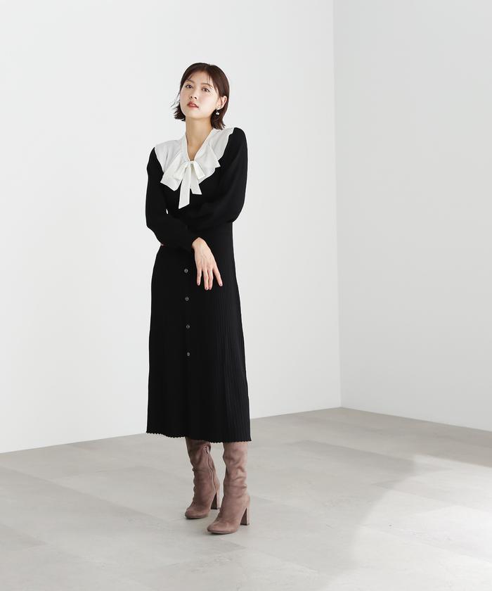 ラッフルカラー付きニットワンピース(504986682) | ジル バイ ラッフルカラー付きニットワンピース(504986682) | ジル バイ