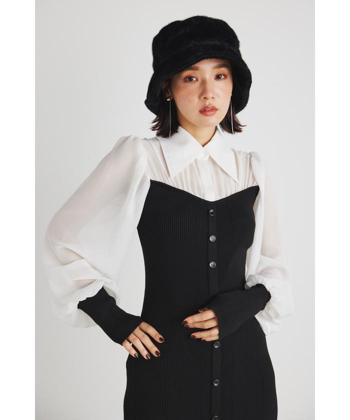 rienda・新品未使用タグ付き】シャツコンビタイトknit OP