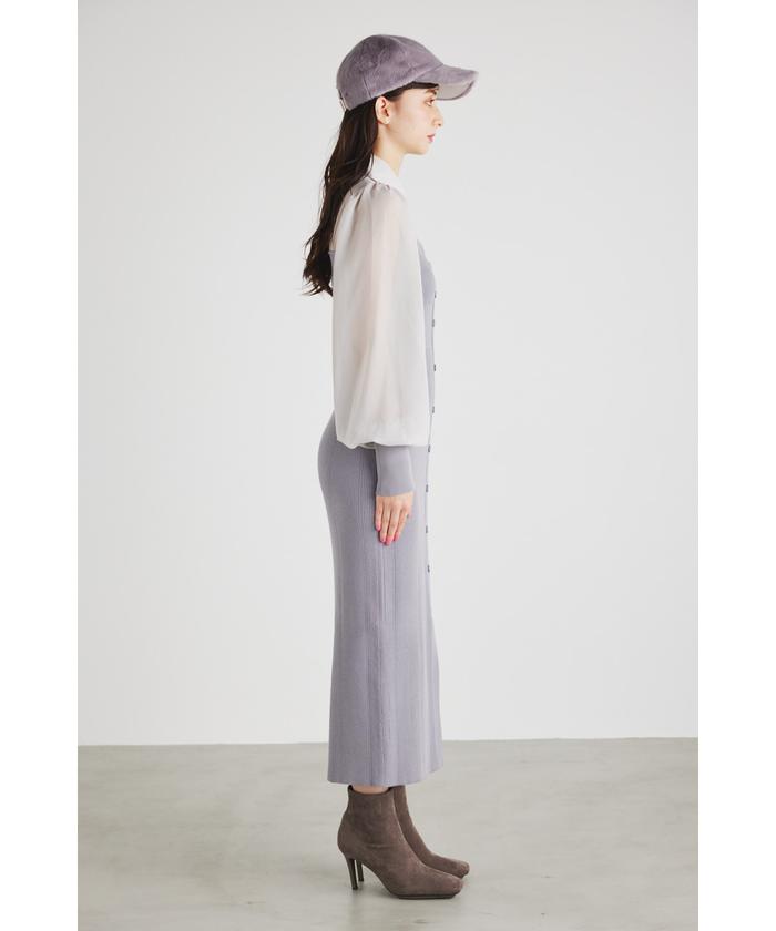 riendaシャツコンビニットミニワンピース rienda シャツコンビKnit mini OP Multi_1 -ファッション通販